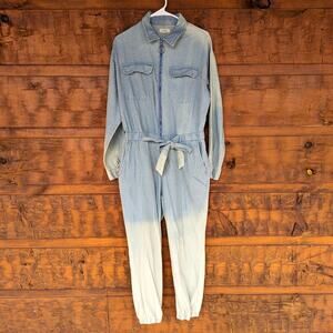 Easel Jumpsuit Women's Size Small Chambray Ombre Zip Long Sleeve